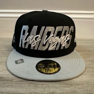 Las Vegas Raiders Hat Club New Era 59Fifty 2022 Draft Black Grey Fitted Sz 7 3/8